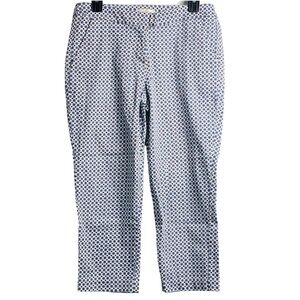 Kenar Women’s Sz 8 White & Blue Floral Geometric Pattern Career Capri Pants